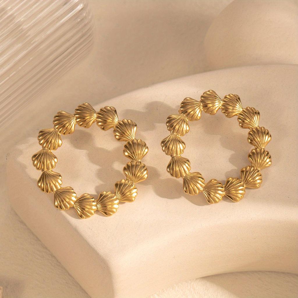 1 Pair Shell  Earrings For Women  Aesthetic Gold Color Stainless Steel Earrings Wedding Summer Jewelry Accessories Gift