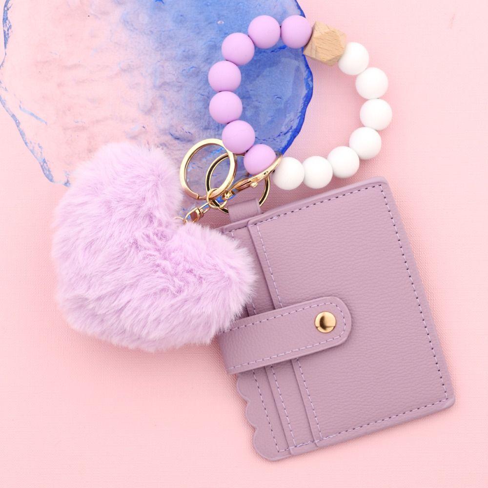 Silicone Beaded Wristlet Keychain Tassel Design Leather Tassel Wallet Keychain  Daily Accessory
