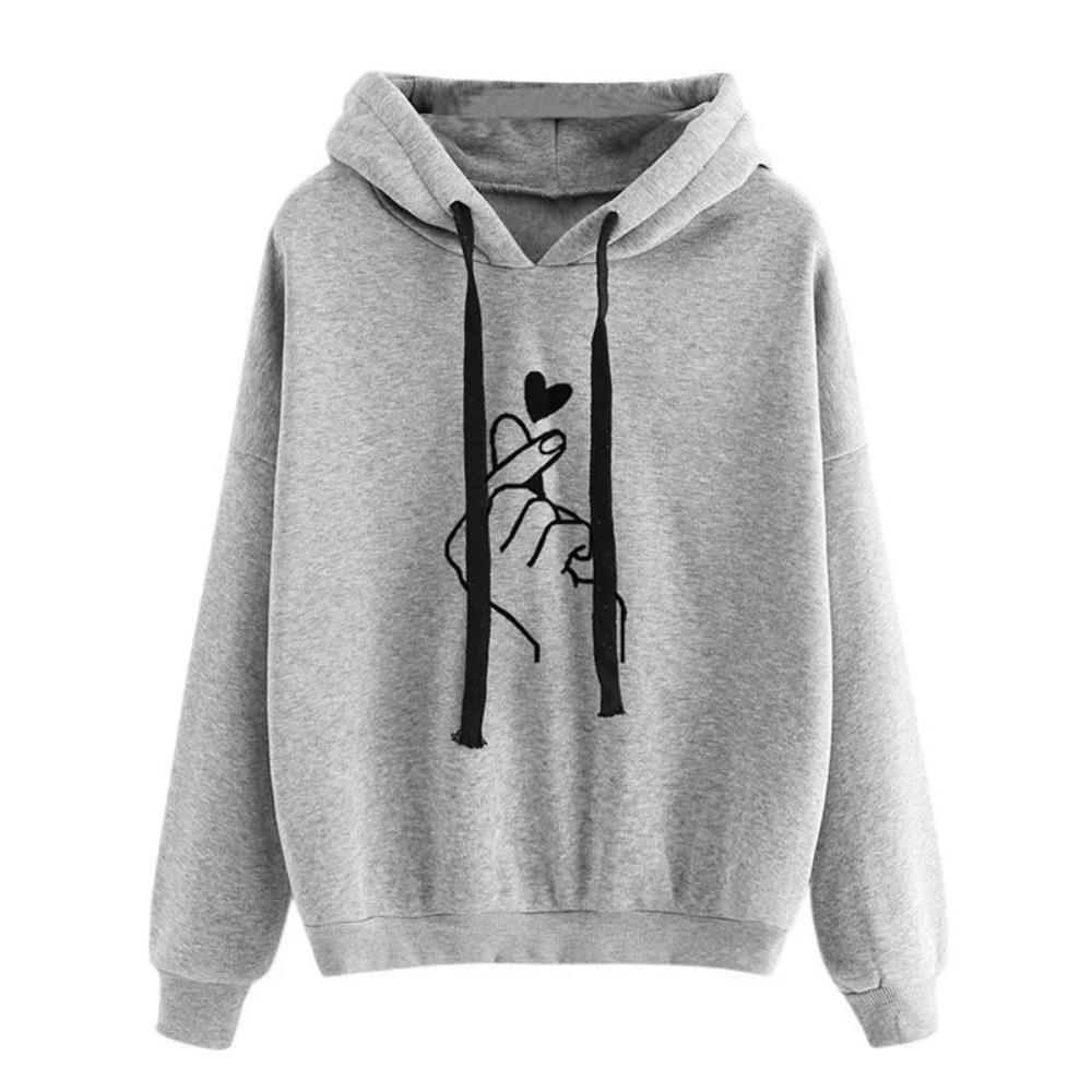 Automne Sweat À Capuche Polaire Couleur Unie Doigt Coeur À Capuche Mode Coréenne Sweats À Manches Longues Haut Cordon Poches Sweat À Capuche Ample