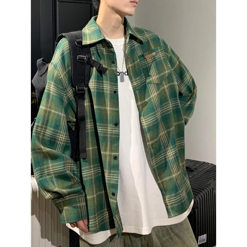 

Men s Fall Blue Brown Plaid Oversized Long Sleeve Button Down Shirt M
