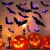 12pcs/set 3D Bat Design LED Decoration,  Bat Shaped Wall Sticker, Decorative Light for Home Party Festival, Halloween Decoration