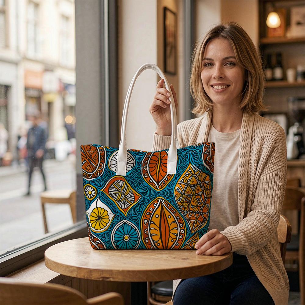 Bohemian Pattern Tote Bag Fashion Casual Large Capacity Daily Use Handbag for Women Outdoor Shopping Travel Portable Carryall Shoulder Bag