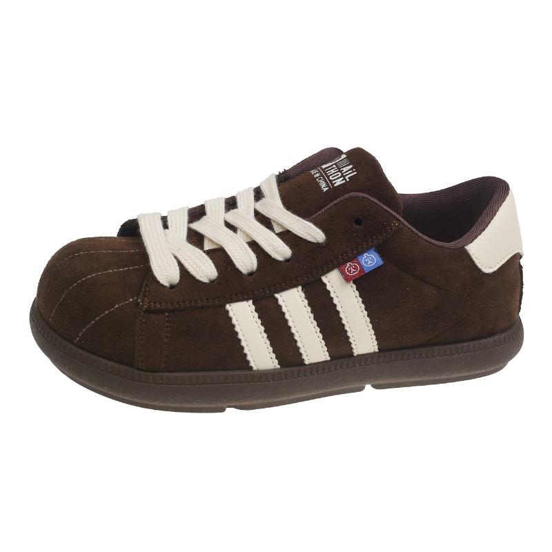 Autumn retro three-bar striped Maillard color matching board shoes women's leisure sports increase
