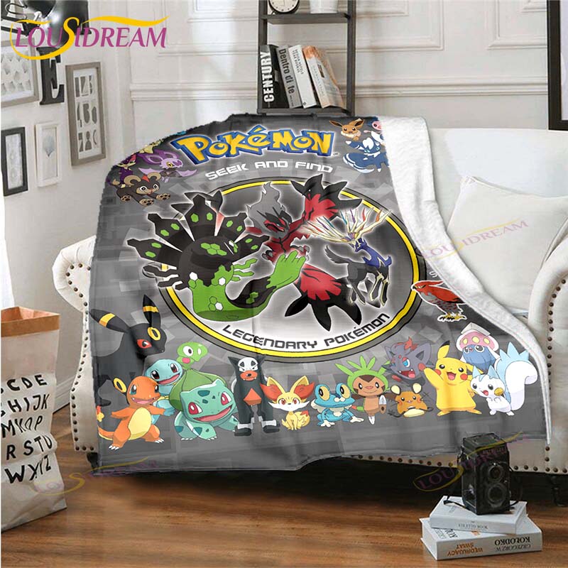 Cartoon Pokemon Printed Pikachu Fleece Plush Blanket Soft Warm Blanket for Adults and Children Bedroom Sofa Gift  Picnic Blanket