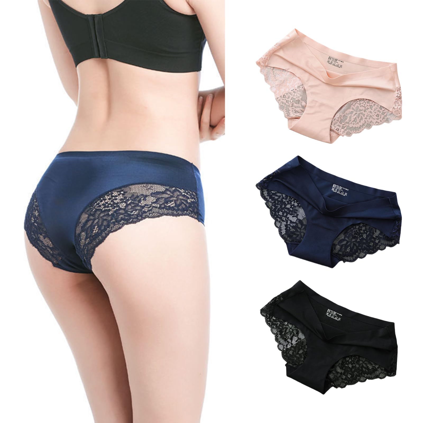 

SophroniaTerri Сексуальные кружевные бесшовные трусики-бикини Мягкие на ощупь из специализированного магазина нижнего белья Женский комплект из 3 предметов со средней посадкой, Дышащий, Эластичный,