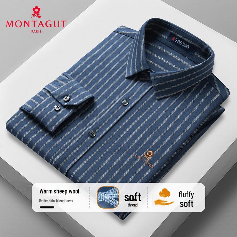 MONTAGUT Men s Wool Blend Striped Long-Sleeve Shirt 54