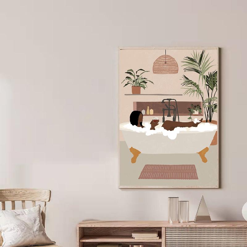 Severská černoška vykoupat se ve vaně Nástěnné umění Malba na plátně Plakáty a tisky Nástěnné obrazy do obývacího pokoje Domácí dekorace