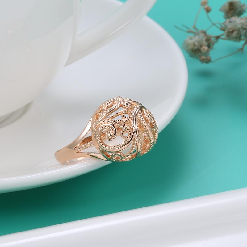 Trendy  Rose Gold Color Rings For Women Hollow Pattern Romantic Ethnic Bride Rings Unusual Wedding Daily Jewelry