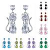 Huitan Dainty Lovely Cat Drop Earrings Sweet Lady Chic Animal  with Brilliant Zirconia Stone Chic Daily Accessories Gift