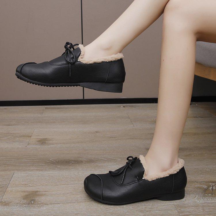 Samt Doudou Schuhe Winter Neu Baumwolle Weiches Leder Flach Baumwollschuhe Rutschfest Warm