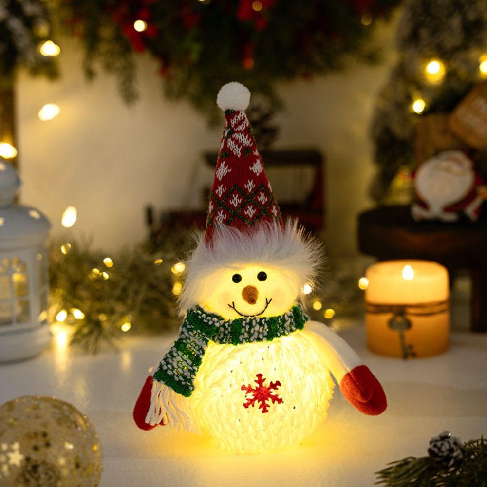 Cartoon Christmas Snowman Doll Toys Snowflake Luminous Snowman Ornament  New Year Gift