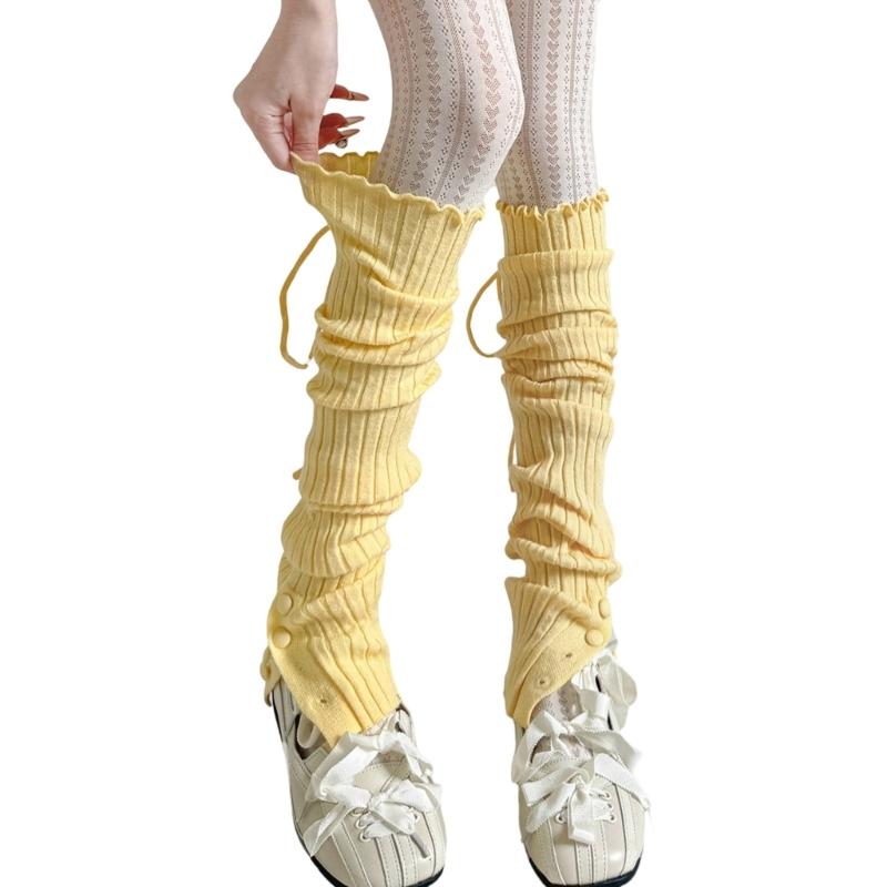 Ribbed Knit Thigh High Footless Long Socks with Button Detail Split Designs Over Knee Leg Warmers for Dance Enthusiasts