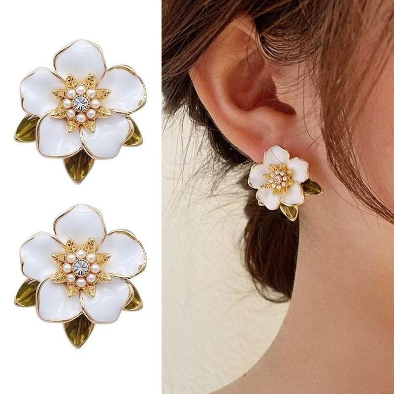 925 Silver Needle Crystal Pearl Leaf Flower Earrings For Women Jewelry Trending New Fresh Rural Style Stud Earrings Gift
