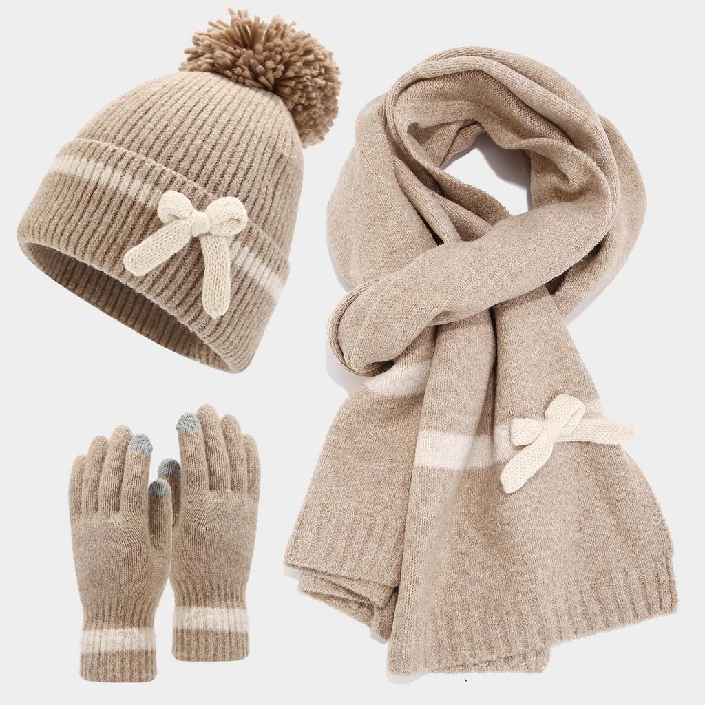 Winter Koreanischer Stil Schmetterling Schleife Hut Schal Handschuhe Set Für Mädchen Und Frauen