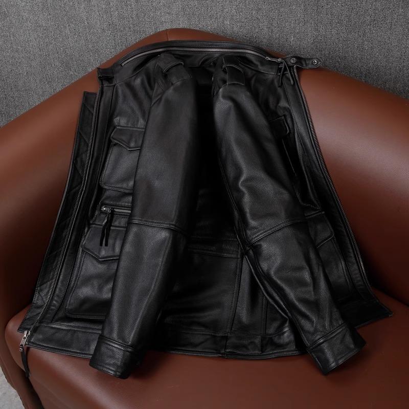 New Genuine Leather Jacket Men M65 Modified Hunting Coat Long Size Motorcycle Outerwear Autumn Winter
