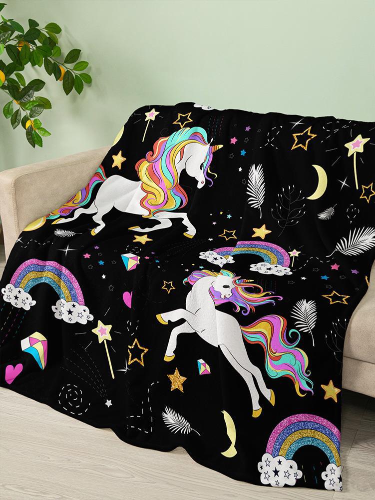 Unicorn Series digitalprinted polyester Bedroom velvet flannel soft sofa cover blanket Fleece soft sofa cover blankets for beds