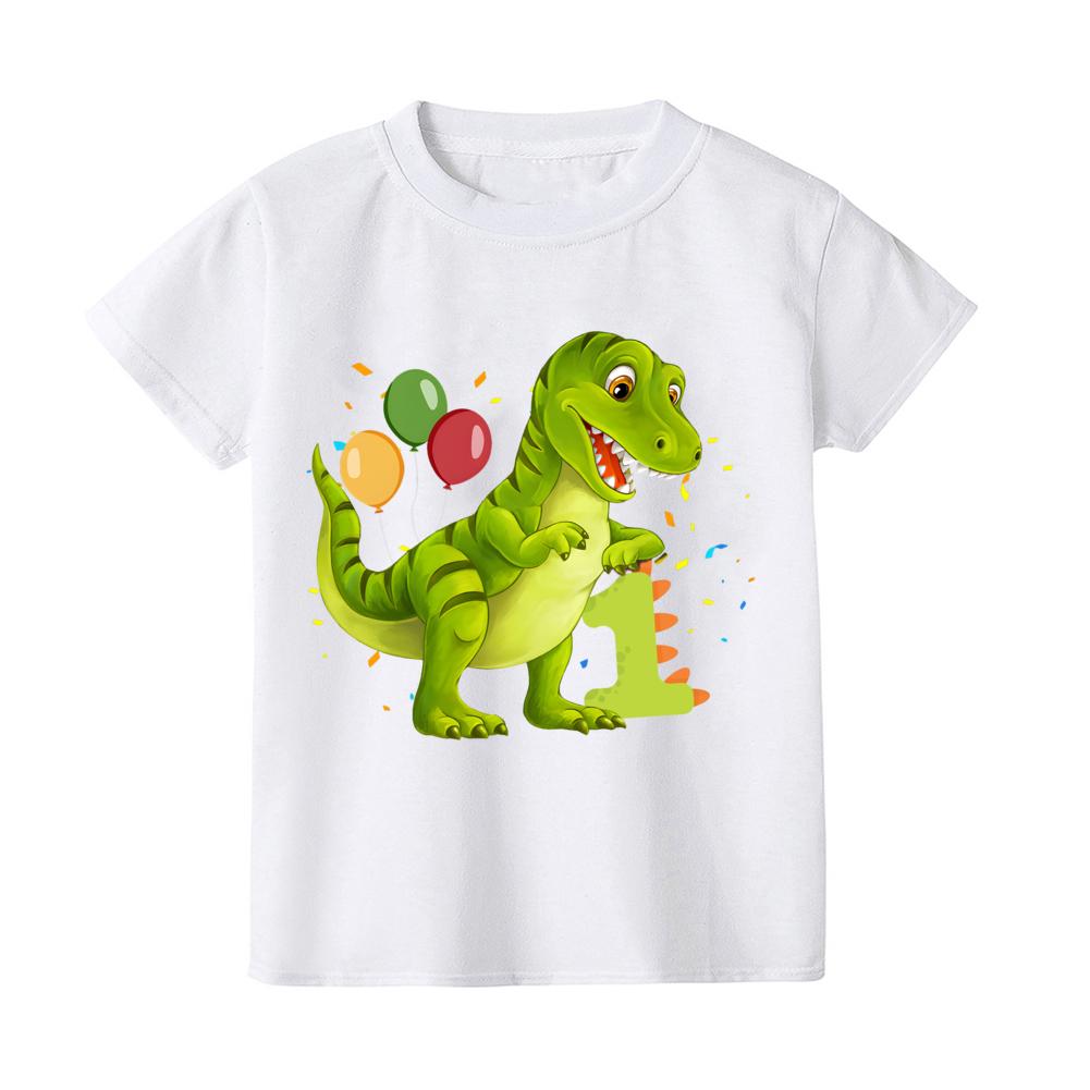 T-rex Dinosaur Birthday T-Shirt ANY AGE White Top Dino Trex Party Tops Cute Dino Boy Girls Birthday Shirts Outfit