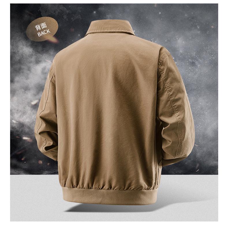 Męska Kurtka Pilotka z Pranego Bawełny z Kołnierzem Baseballowym - Odzież Wierzchnia Stylu Wojskowego na Wiosnę/Jesień
