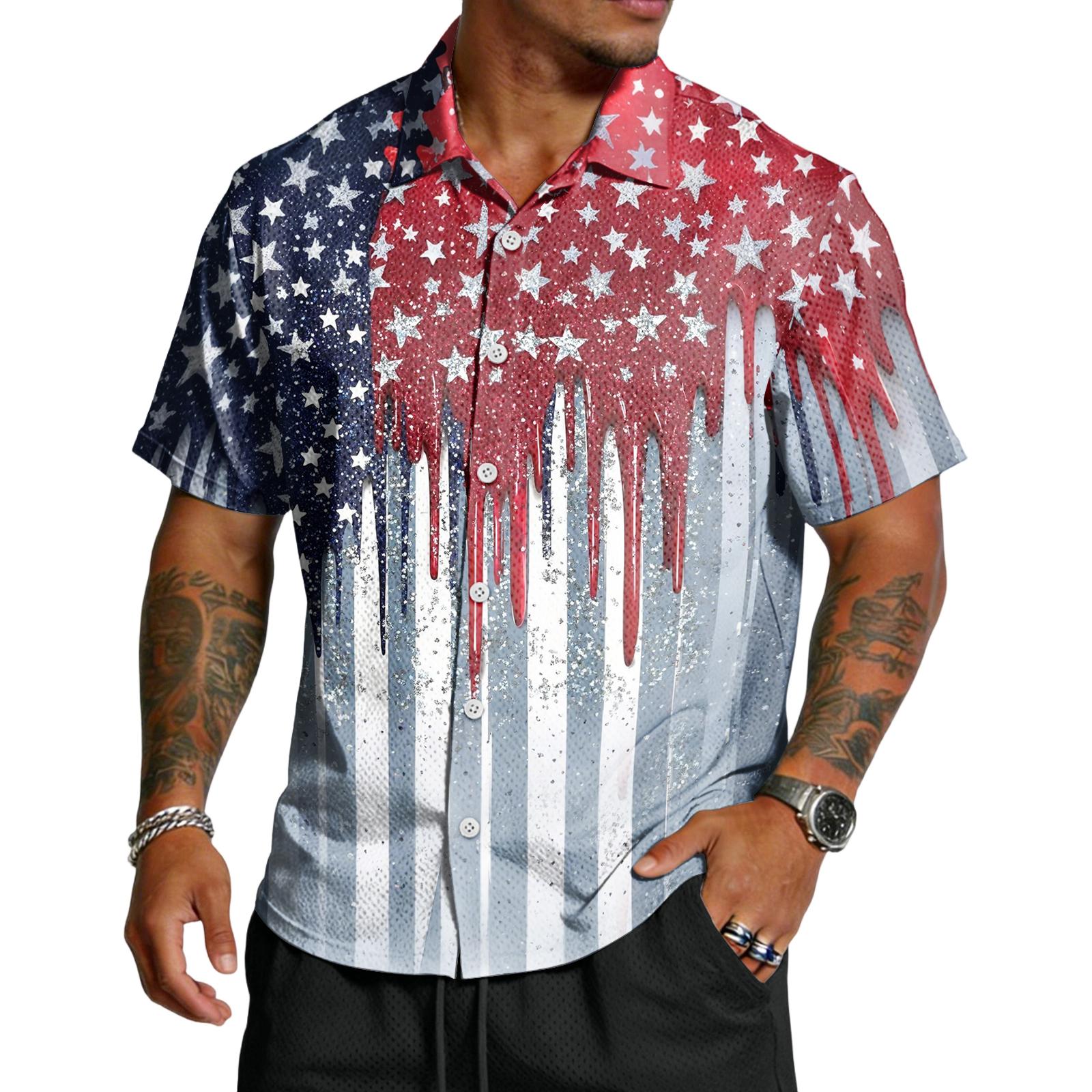

Men s Casual Independence Day Printed Lar Lightweight Breathable Short Sleeve Shirt XL кавун червоний колір
