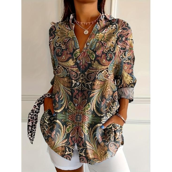 Spring and Autumn 3D Digital Print Women's Fashionable Collared Long Sleeve Casual Shirt