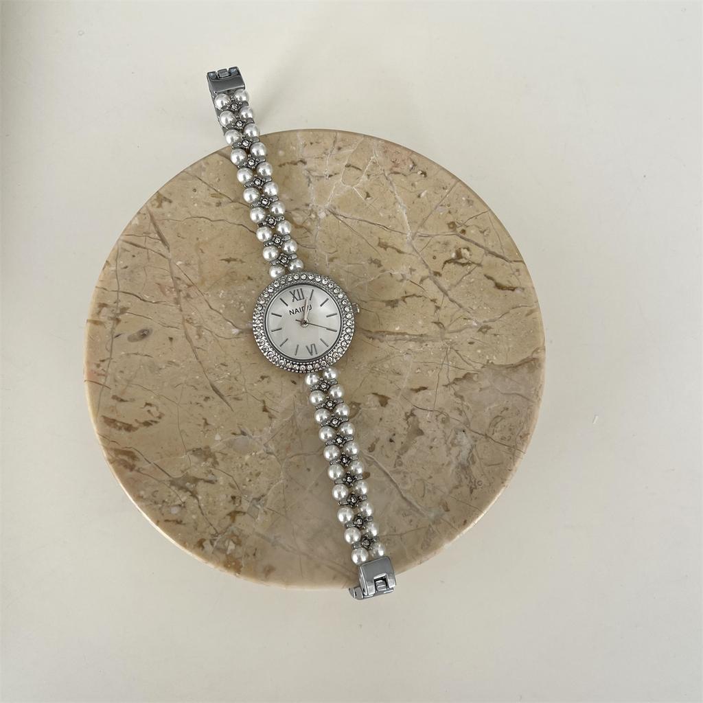 Naidu Diamond-Encrusted Watch Women'S Exquisite Small Fragrant Style High-Value Pearl Bracelet Watch Quartz Small Dial
