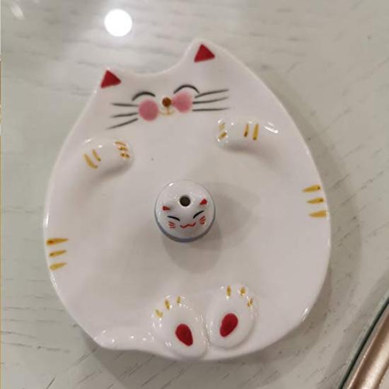 Umora Incense Holder, Incense Plate, for Incense, Aromatherapy, Home Decor, Good Luck, Handmade, Cute Ceramic Figurine, Gift (Plate: Dumpling Cat)