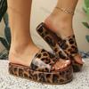 Große Damen-Hausschuhe 2026 Sommer Neu Outdoor Leopard Plateau Einriemen-Sandalen Mode Höhensteigerung Flach Lässige Schuhe