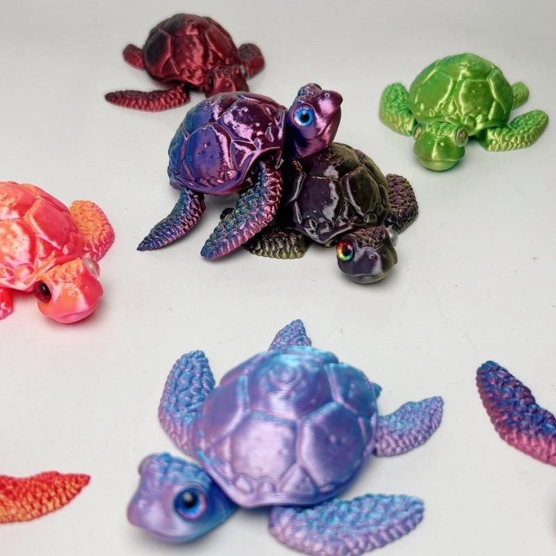 Figurines de Tortue Imprimées en 3D Articulations Mobiles Collection Créative Ornements Décoration de Bureau Cadeaux de Fête