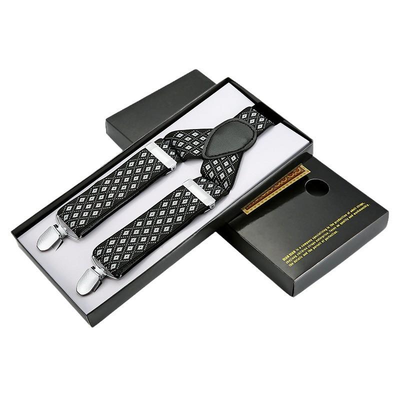 Vintage Classic Plaid Strap Clip 3.5Cm Men'S Trousers Elastic Strap Three Clips Adjustable Jacquard Webbing Clip