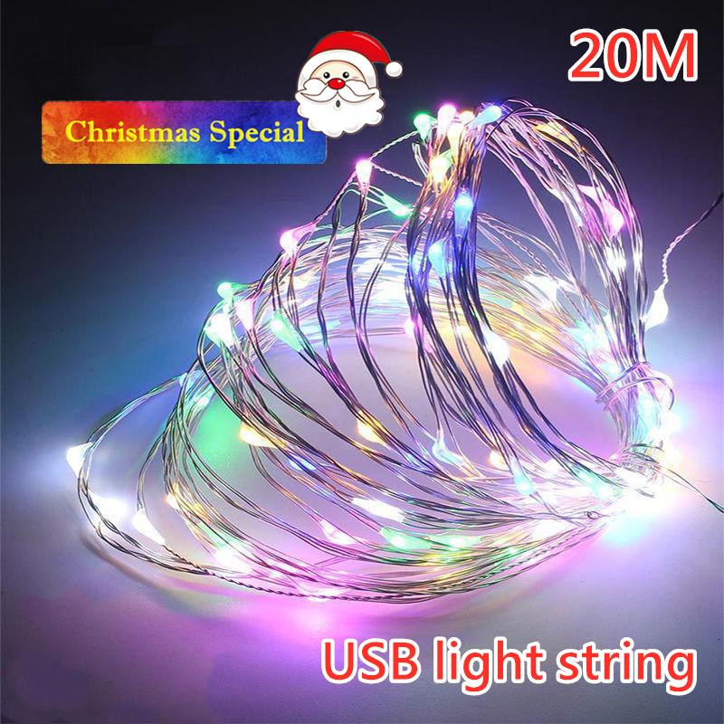 

20 м Usb светодиодный светильник для штор, медная проволока, сказочный свет, гирлянда, садовые свадебные украшения, гирлянды USB-LED-3m теплый белый