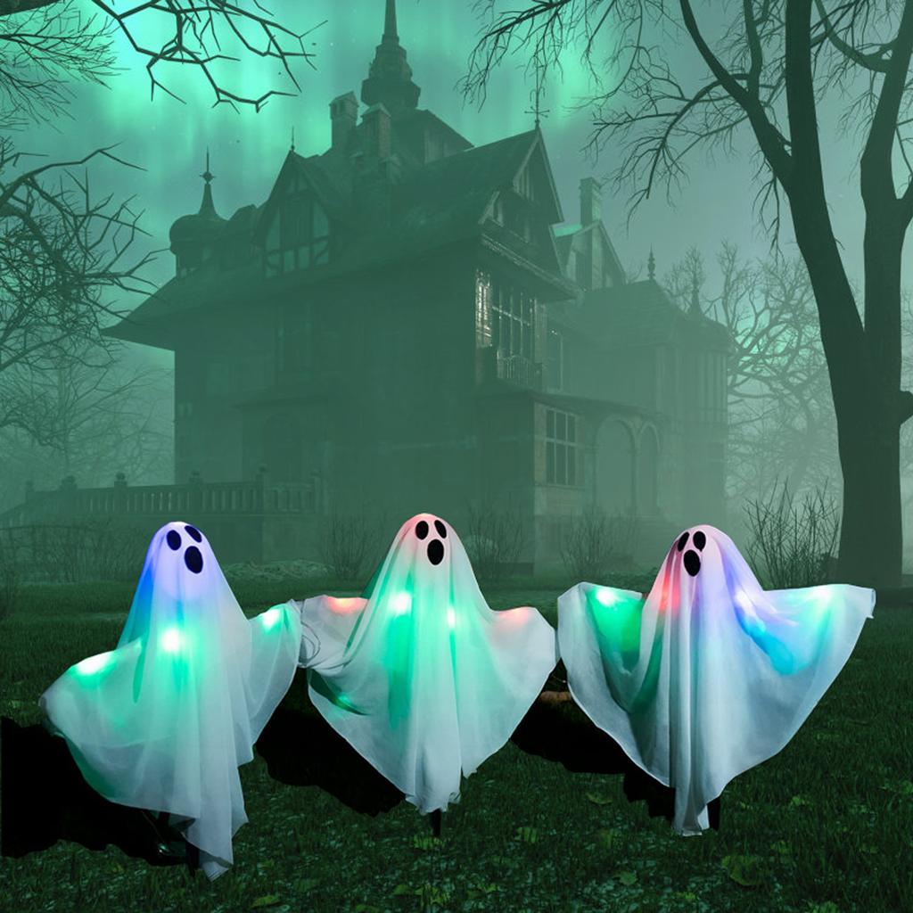 Halloweenské rozsvícené značky na cestu duchů Sada 3 dekorací na dvůr Halloweenských duchů