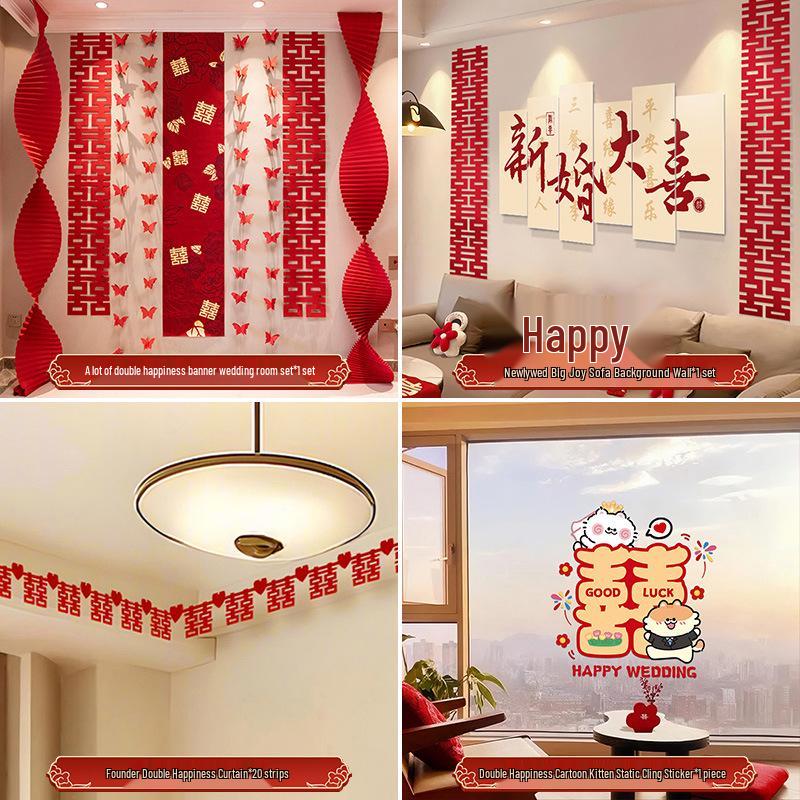 Wedding Decoration Set: Groom & Bride's Room Ornaments with Bunting & Robe Wall Décor