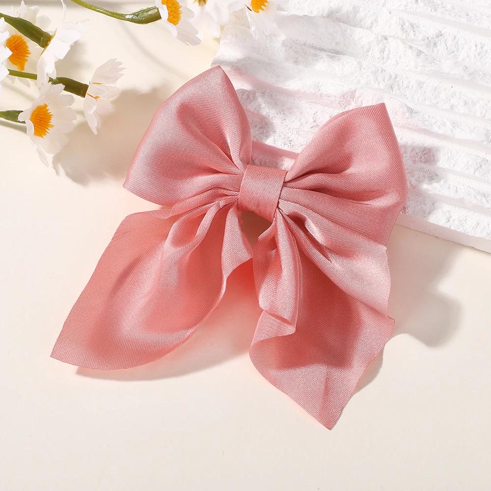 TĘCZOWE KOKARDY 2 SZT. Kokardy do włosów na kucyk dla dziewczynek Klips do włosów 3,3 cala Satynowe Jednokolorowe Spinki do włosów Damskie Grzywki Klips do włosów