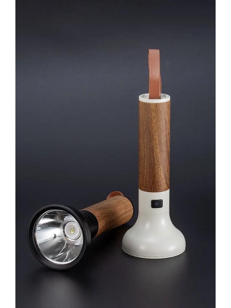 Powerful LED Strong Light Flashlight Aluminium Alloy Torch Imitation Wood Grain Built-in Battery Outdoor Waterproof Camping Lamp