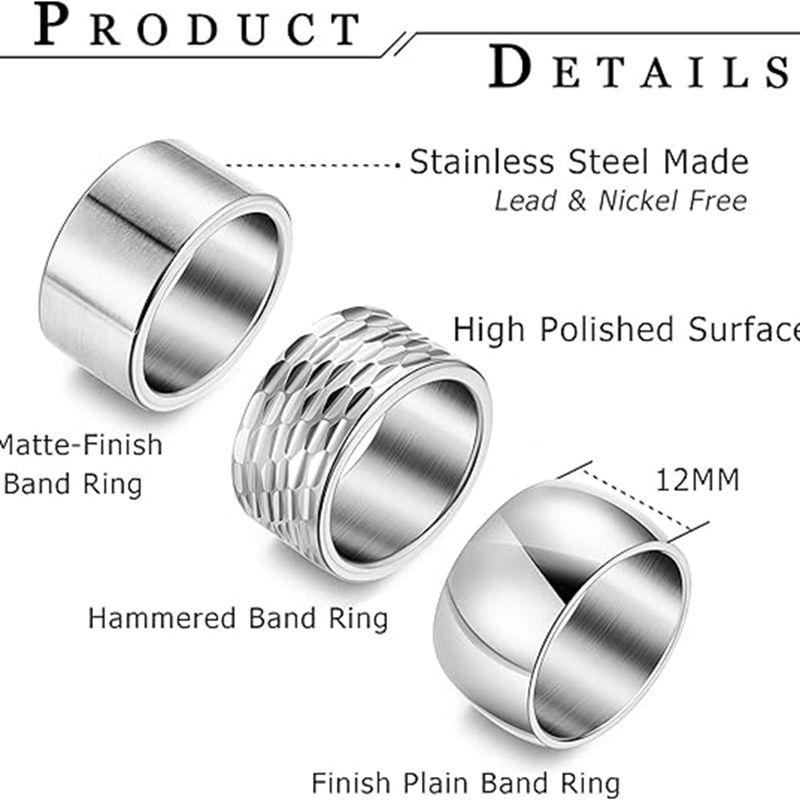 3 Pieces of Stainless Steel Men's Wide and Thick Jewelry Thumb Ring Matte Solid Color Wedding Ring Hammer Forged Comfortable Fit