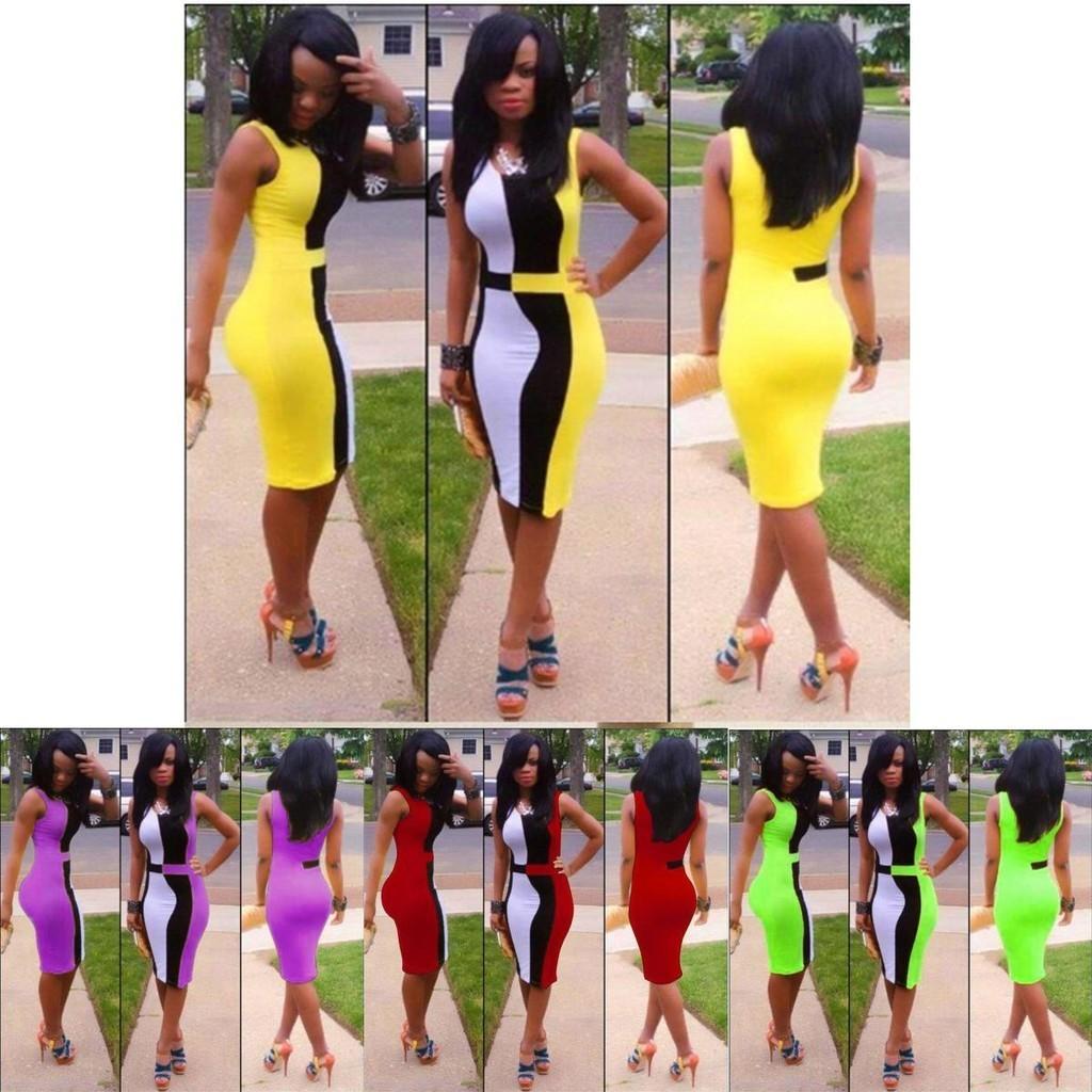 Elegant Colorful Sexy Fashion Bodycon Women Dress Sleeveless Fit Leisure Slim Design