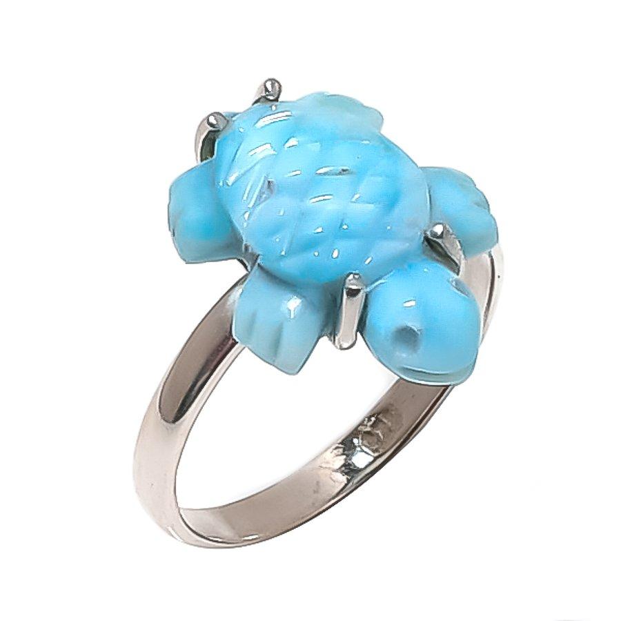 

Натуральный Ларимар Драгоценный камень Ручная работа 925 Стерлинговое серебро Ювелирное кольцо Размер 7 c4u81