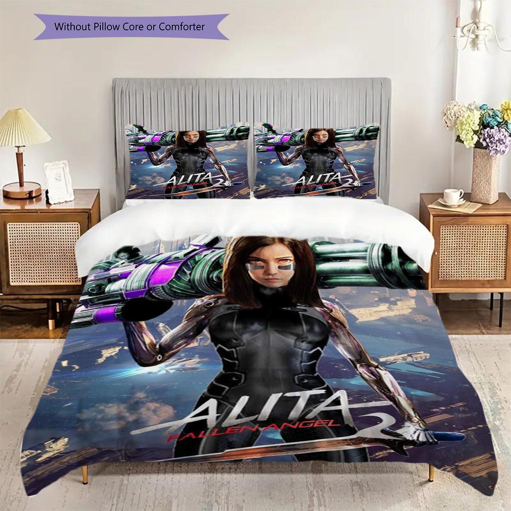 Alita Battle Angel Futuristic Warrior Three-piece set (1 * duvet cover + 2 * pillowcase, without core) 2D Flat Christmas birthday gift