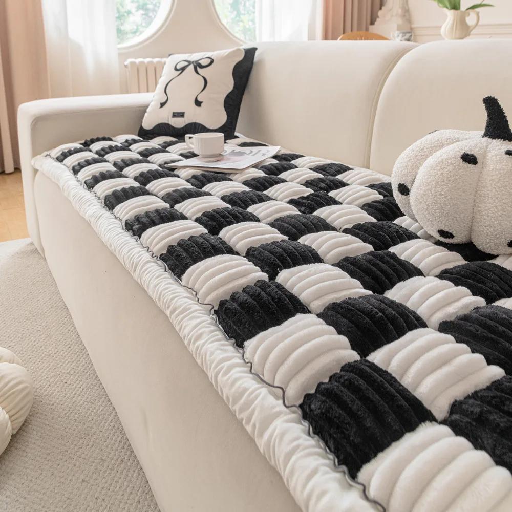Modern And Simple Flannel Sofa Cushions 2025 New Autumn And Winter Anti Slip And Dustproof Thick Cushion Cover Cloth Towel