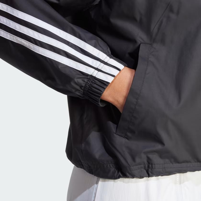 Adidas Women's Loose Fit Recycled Material Windbreaker Jacket Mesh Lined 3-Stripes Black IB4154