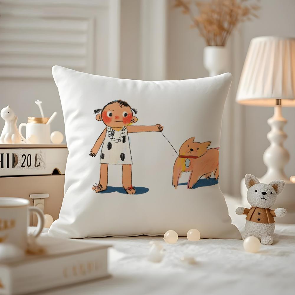 Illustrations Of Everyday Life Cushion Cover Pattern Printed Pillowcase For Living Room Sofa Cushion Cover & Bedroom Decor