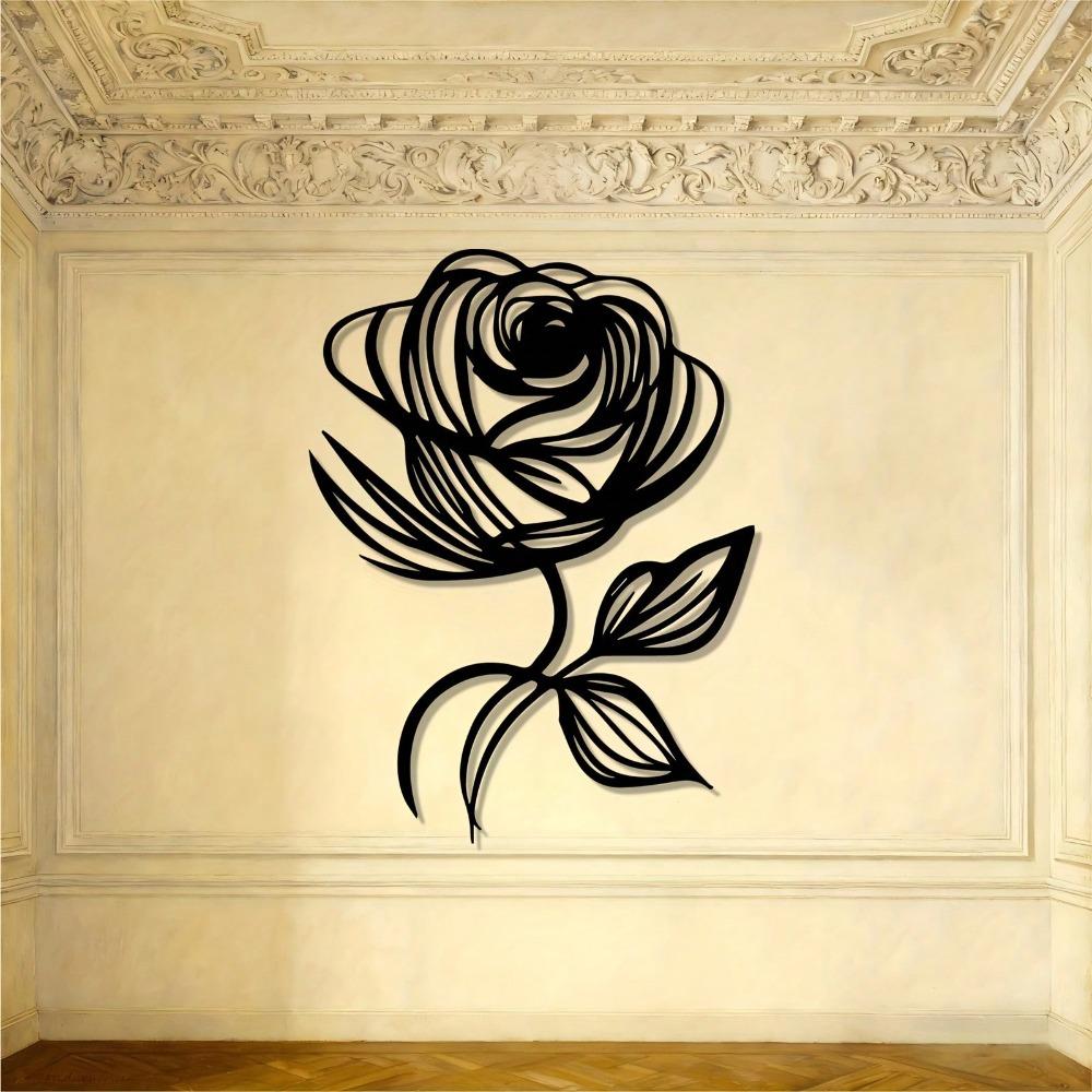 Black Wrought Iron Rose Wall Art Metal Flower Sculpture Large Wall Decor for Garden Entrance Bedroom Romantic Gift