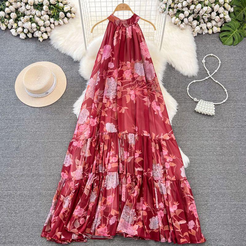 Open Back Chiffon Elegance Large Swing Seaside Holiday Beach Dress