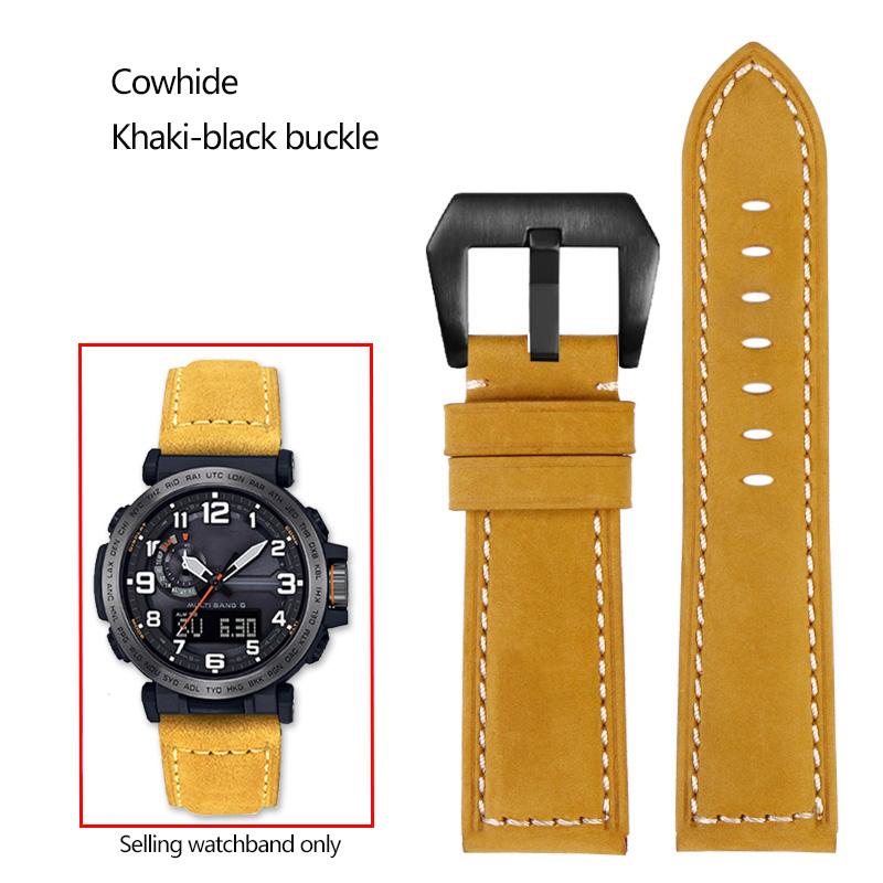 24mm Matný kožený řemínek na hodinky z hověziny, italský, pro sérii Casio PROTREK PRG-600/PRG-650/PRW-6600, náramek pro outdoorové sporty