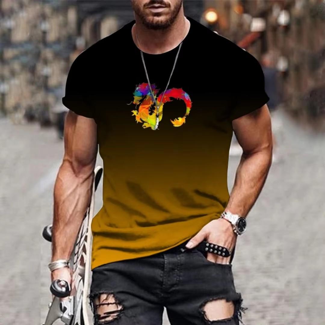 

Летняя футболка для мужчин с 3D-принтом, градиентная футболка, повседневная, с короткими рукавами, с круглым вырезом, для улицы, уличная одежда, футболки больших размеров, топы, одежда 6XL