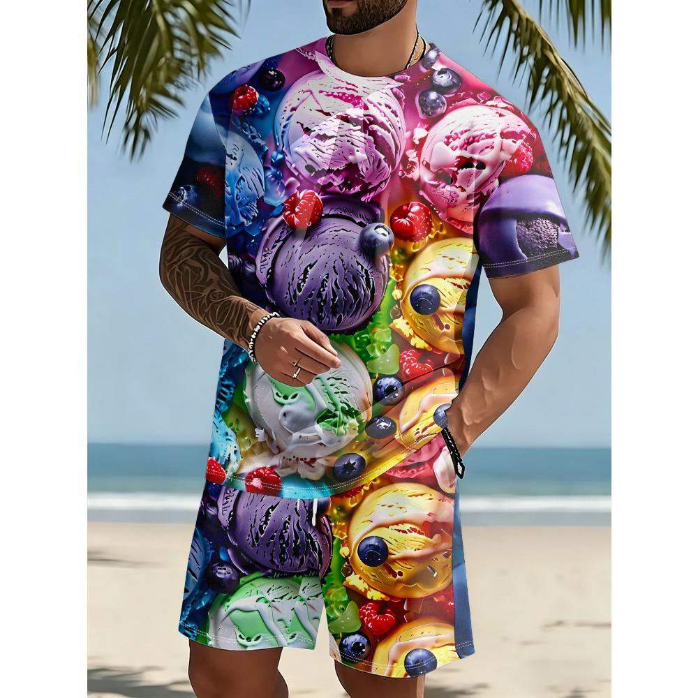 Coconut Palm Tree Men's Casual T-Shirt And Shorts Sets With A Print Style Artistic Outdoor Summer Clothing Casual 2-Piece Sets