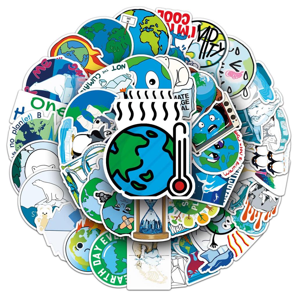 50 Sheets: Creative Earth Melting Stickers with Personalized Global Warming Slogans for Suitcases, Notebooks, and Journals