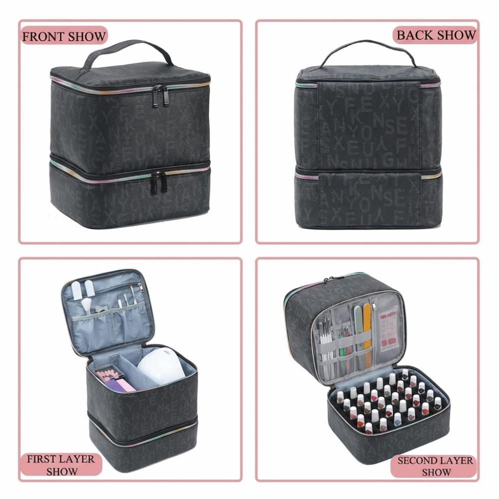 Double Layer Nail Polish Organizer Bag Large Capacity 30 Compartment Nail Care Kit Bag Handheld Essential Oil Storage Bag