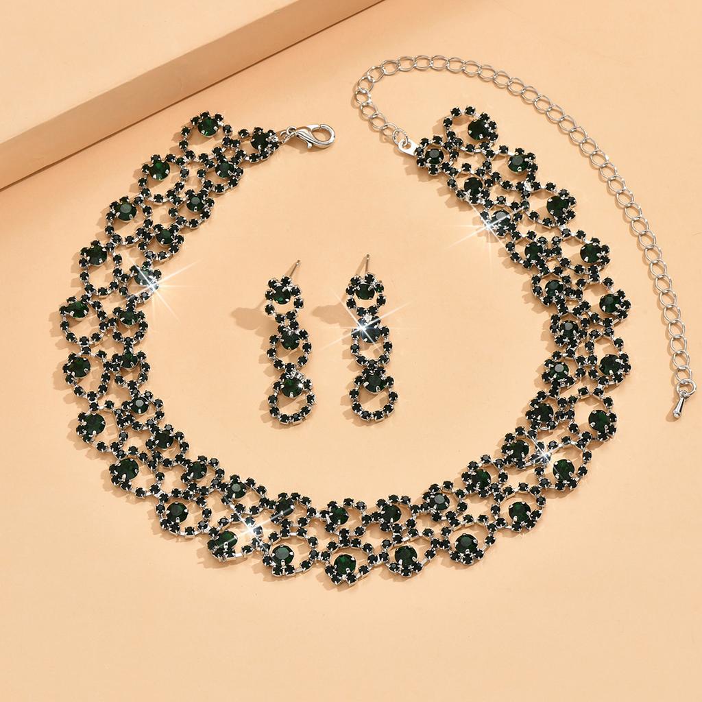 Popular new diamond studded pearl necklace earrings elegant temperament light luxury high-end jewelry set palace style jewelry
