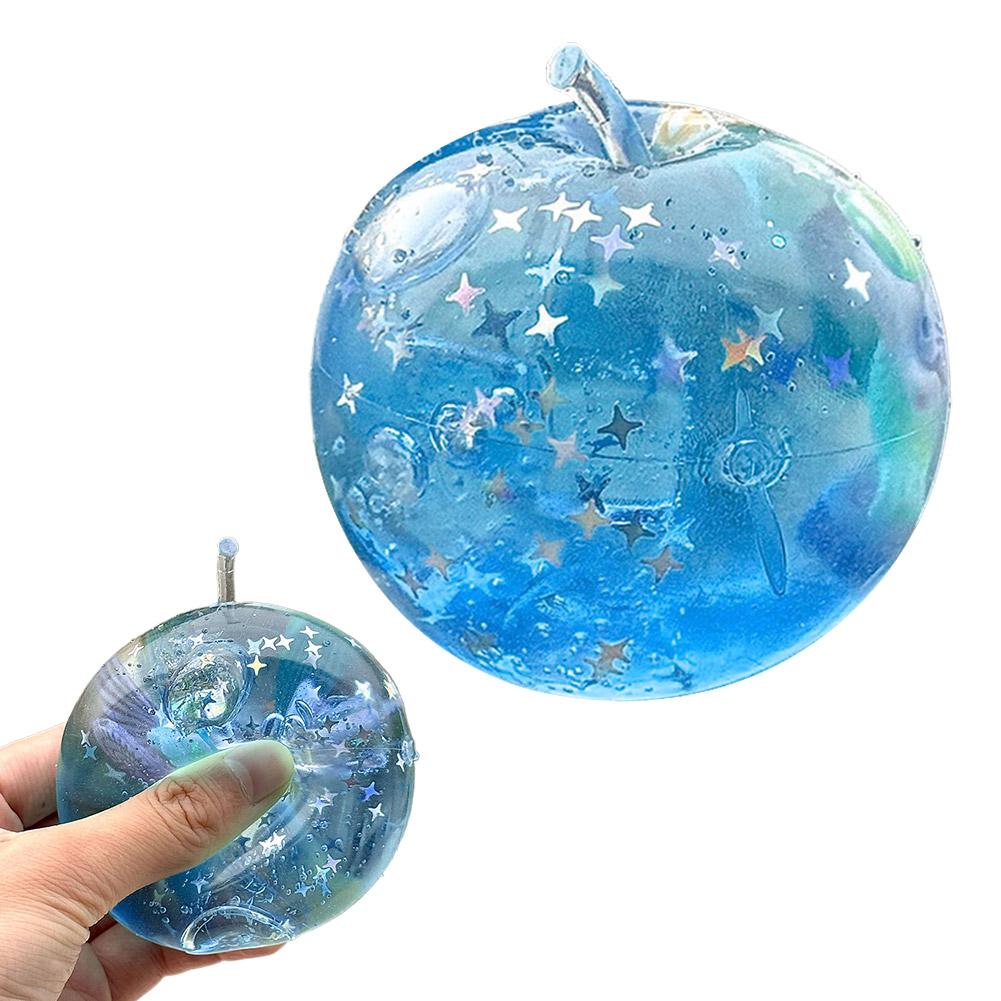 

6cm Blue Ocean Apple Fidget Toy TPR Sensory Stress Relief Slow Rising Glitter Shells Inside for Hand Exercise Autism ADHD Gift Present